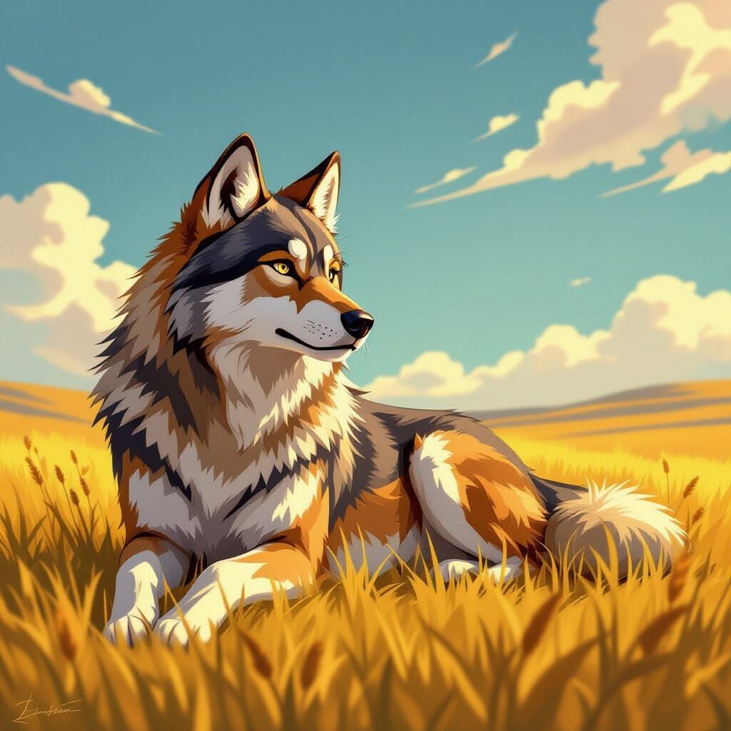 Majestic Maned Wolf Rests in Golden Grass