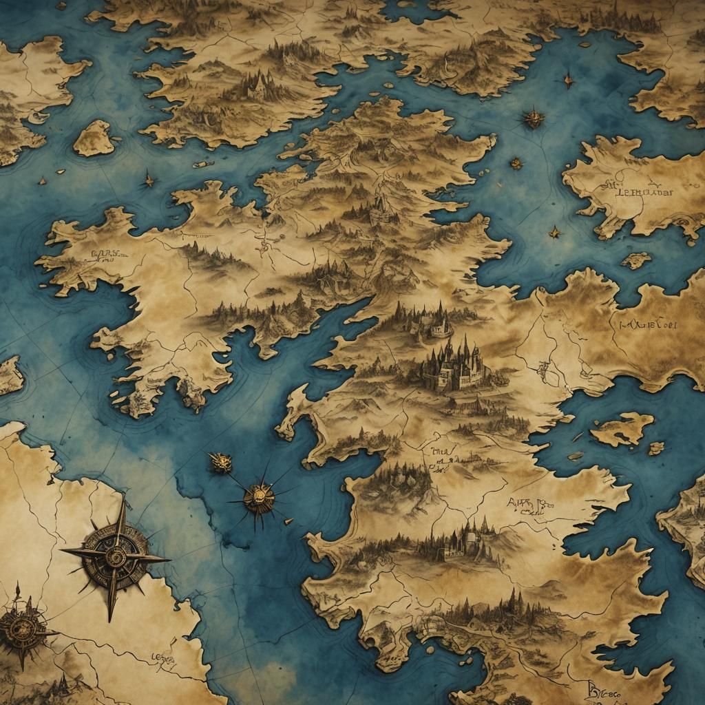 Mysterious Treasure Map in Art Nouveau Style