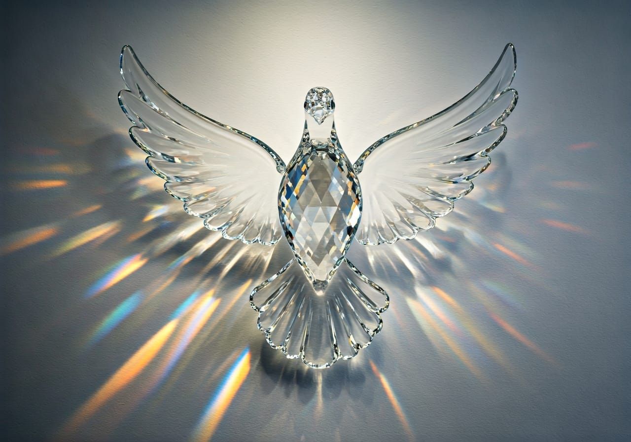 Dove-Shaped Crystal Sculpture Refracts Rainbow Light