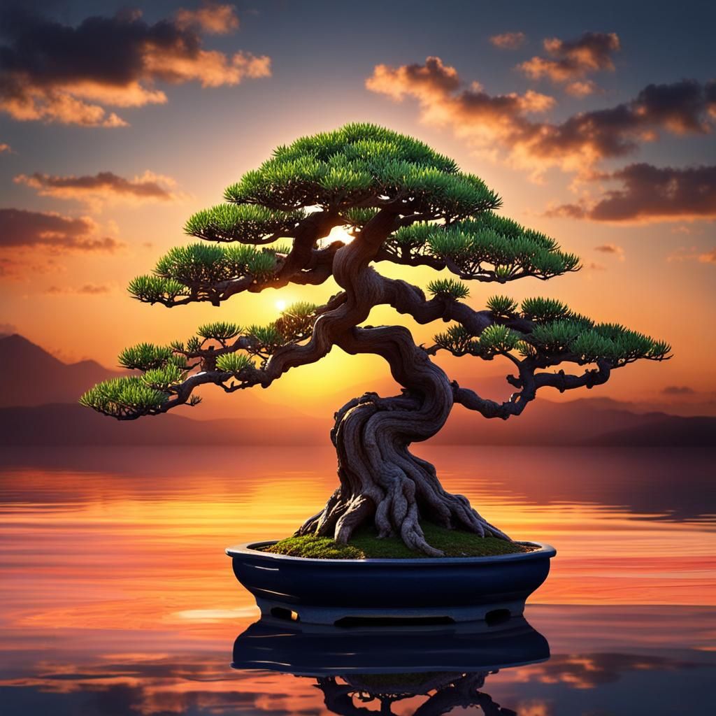 Bonsai Tree at Sunset: A Moment of Zen