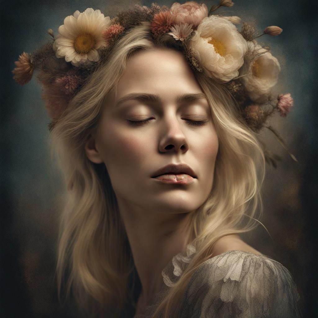 Rembrandt-Style Portrait of a Melancholy Blonde Woman