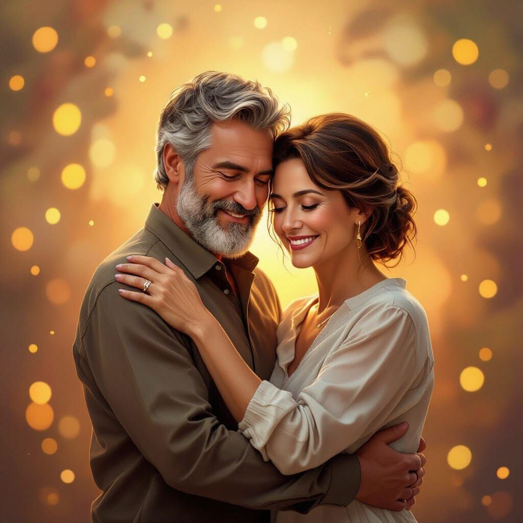 Mature Couple Embracing in Warm Golden Light