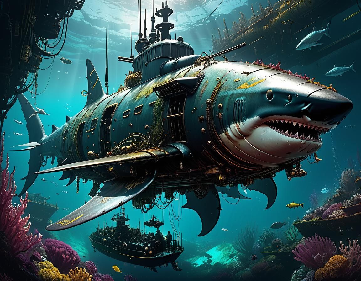 Steampunk Cyber Shark Submarine