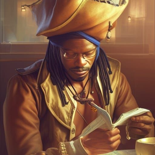 African Pirate Drinking Tea: Detailed Portrait