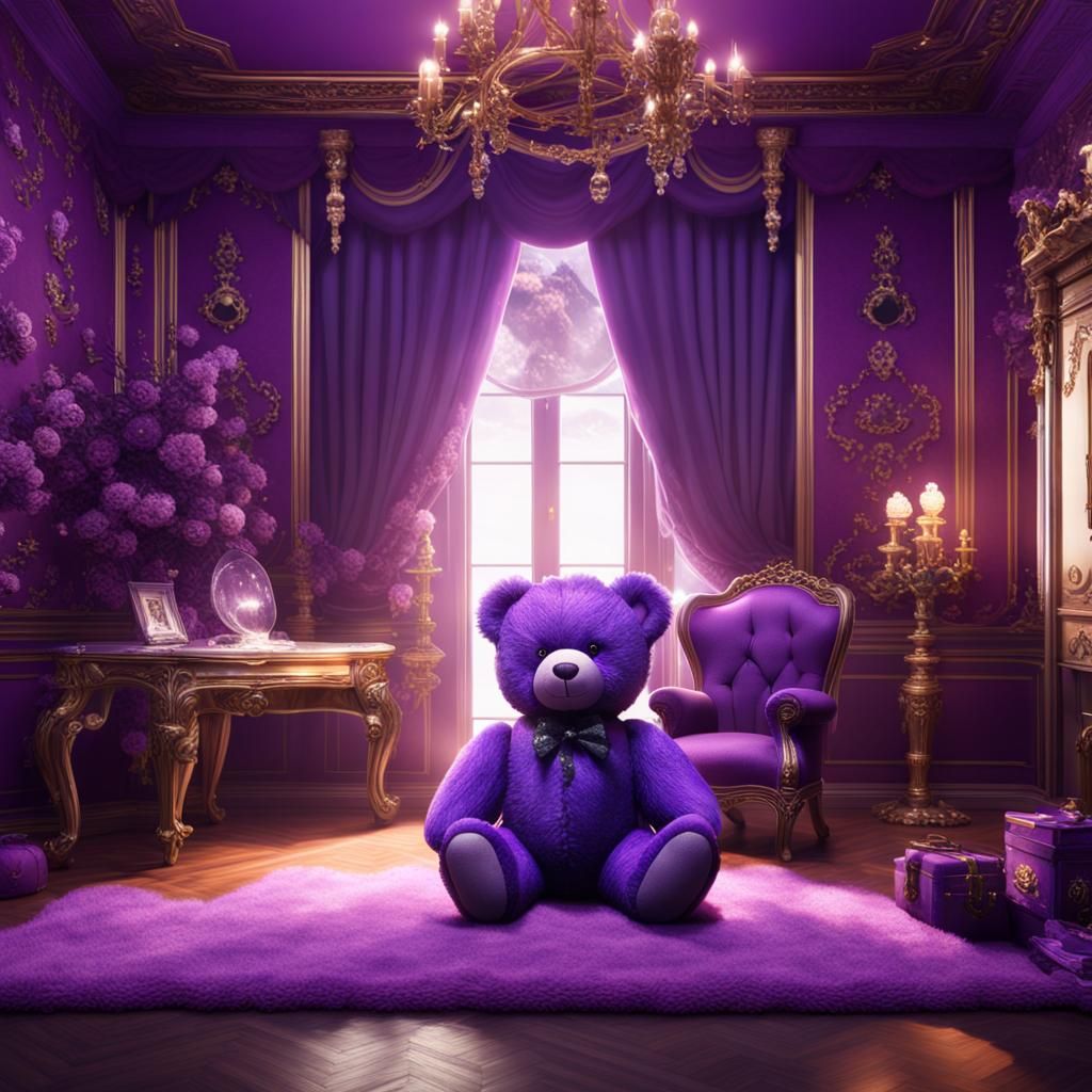 Purple Teddy Bear in Purple Room: Fantasy Art