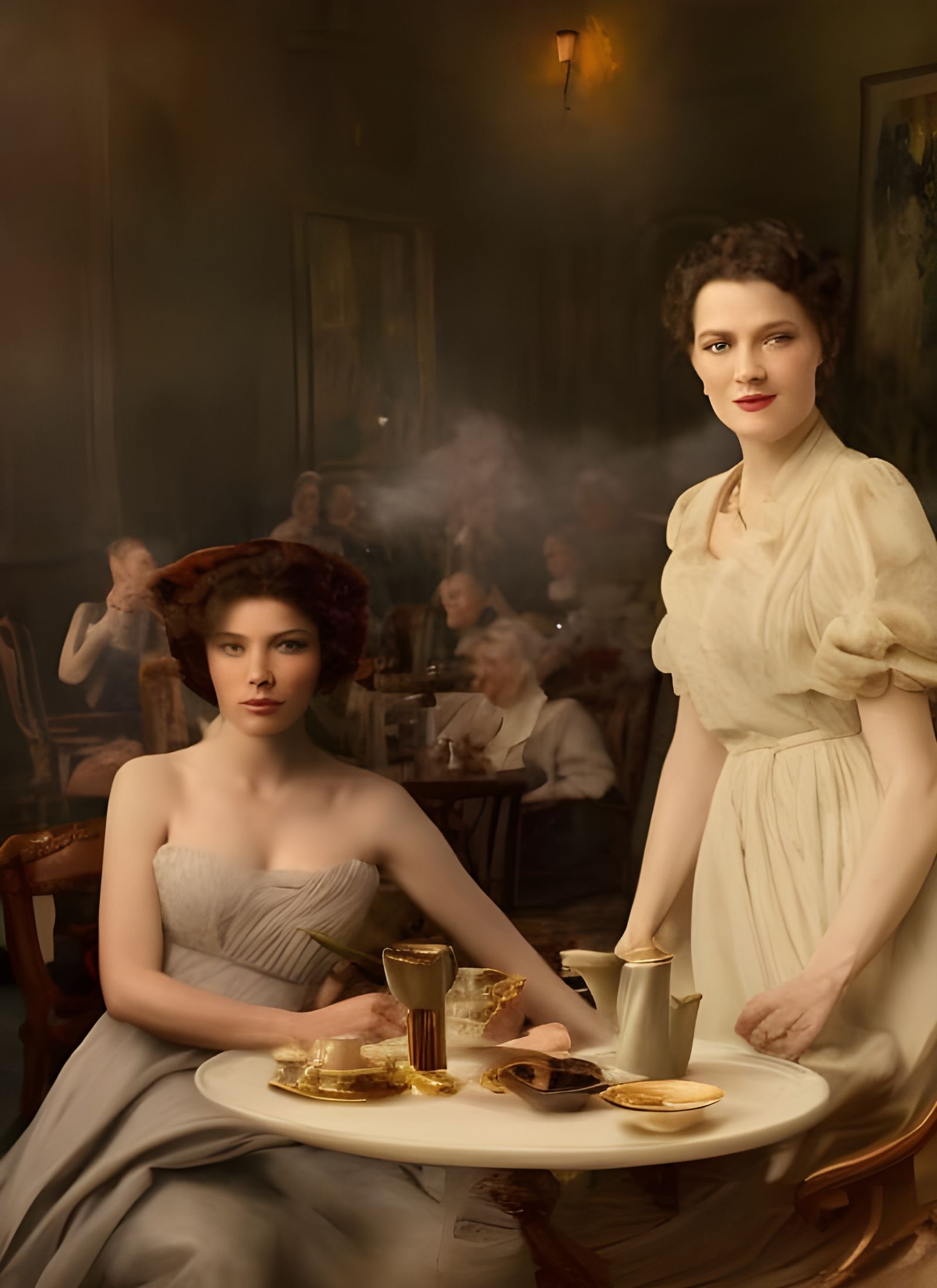 Elegant Women in Cafe: A Photorealistic Masterpiece