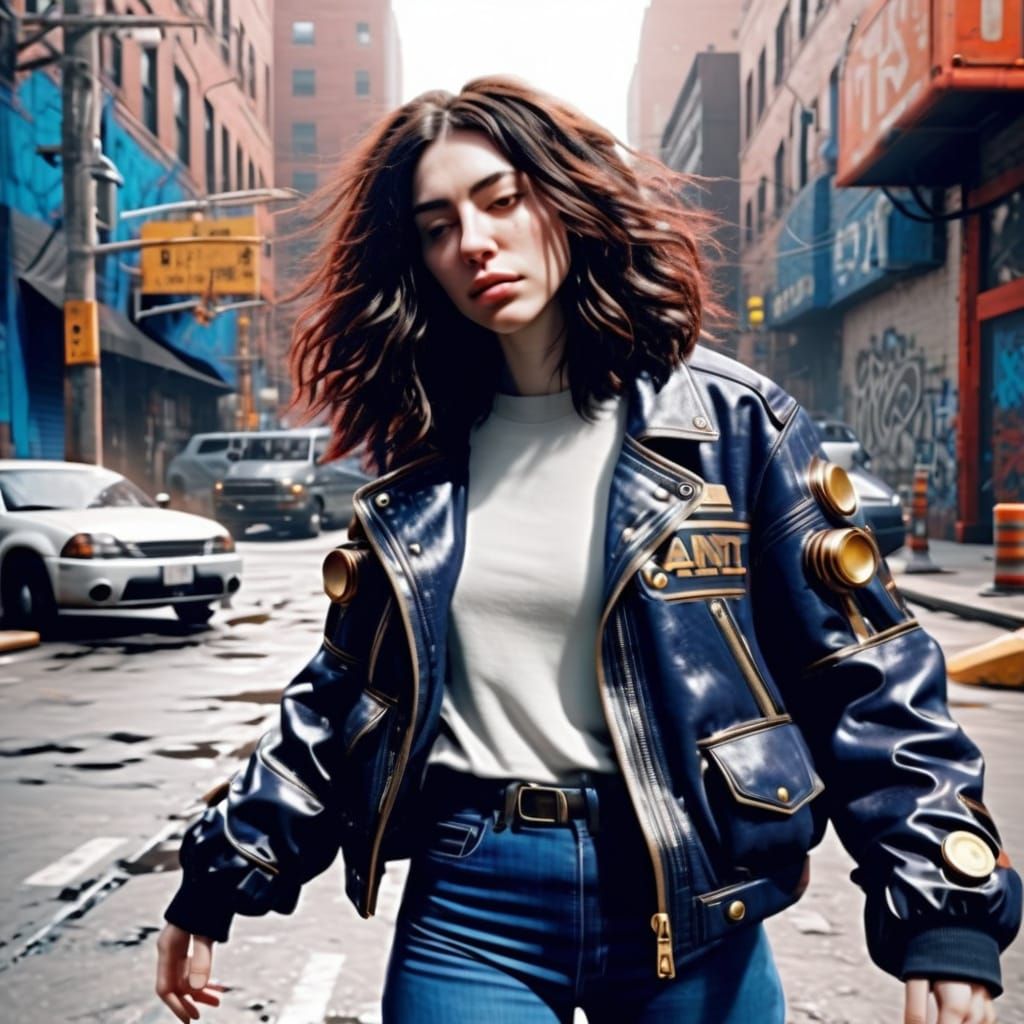 Vibrant Digital Art: Woman Dances in Graffiti Cityscape