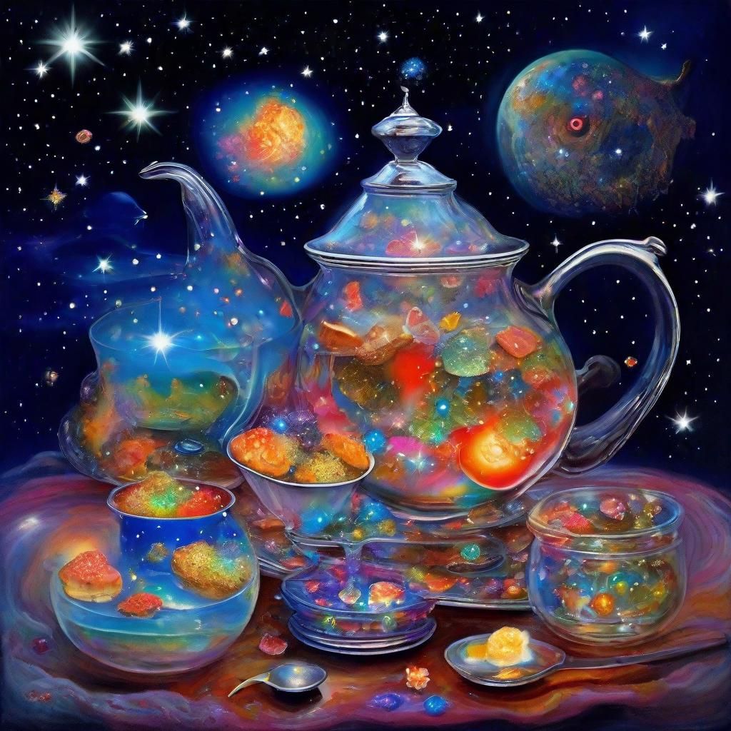 Dreamy Galactic Tea Set in Surreal Sky