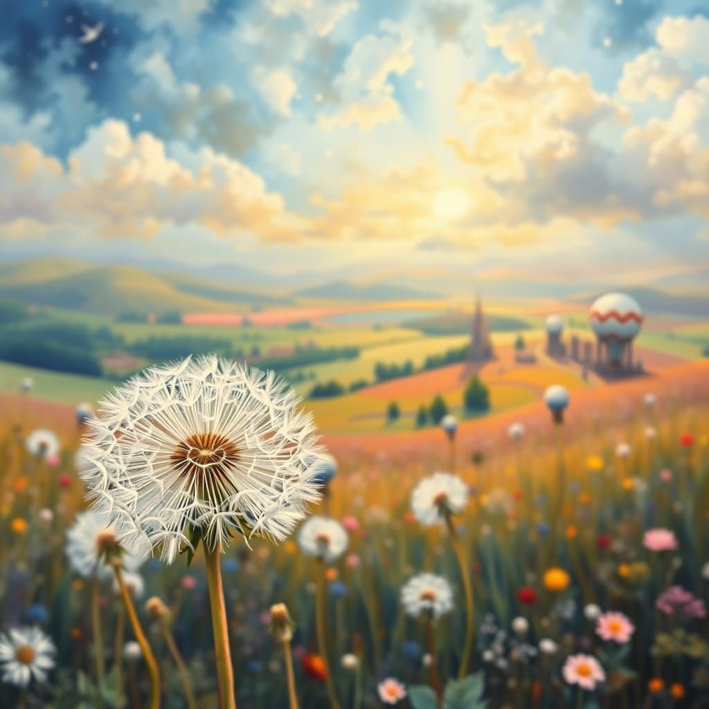 Surreal Whimsical Dandelion Blooms in Infinity