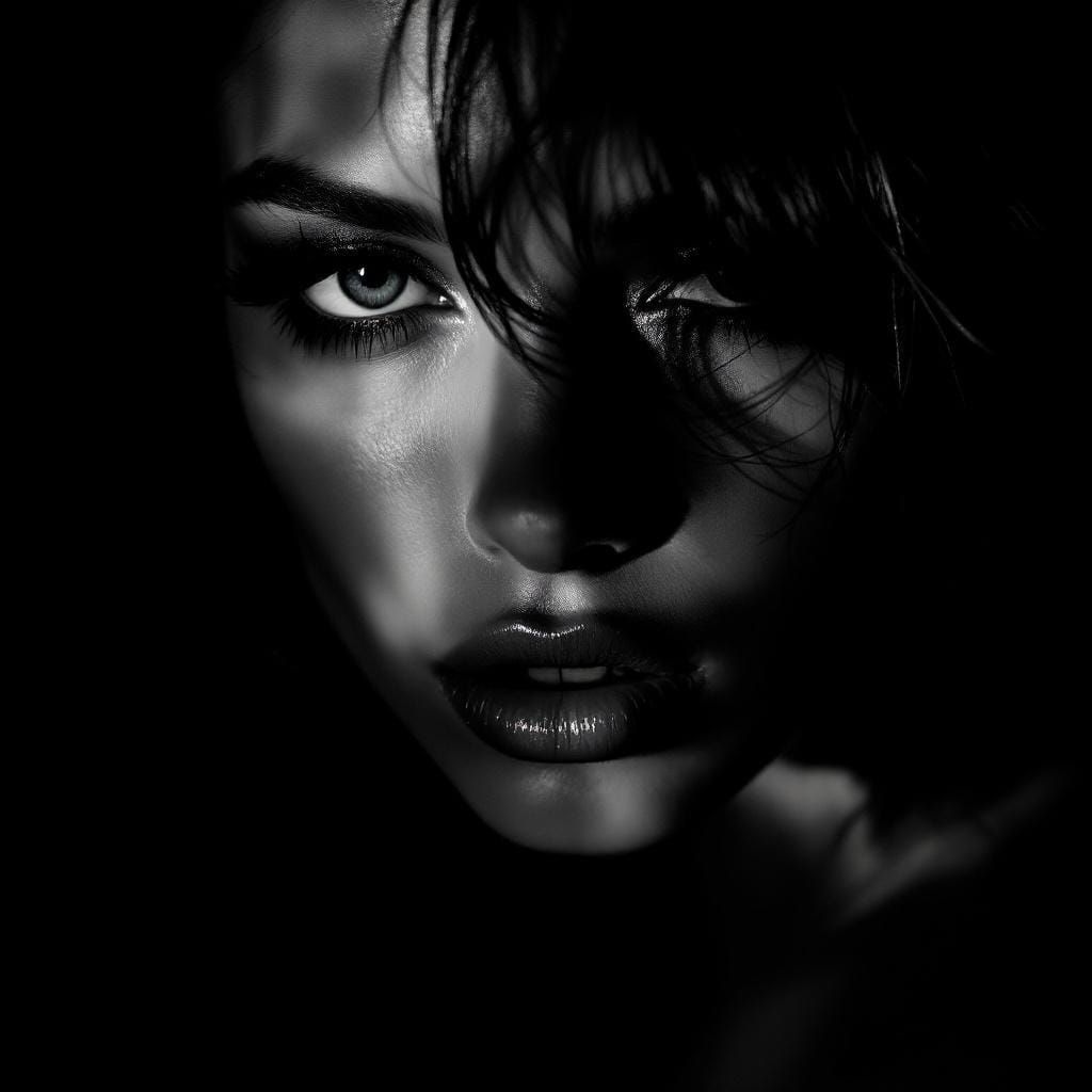 Film Noir Portrait of a Woman in Dramatic Light