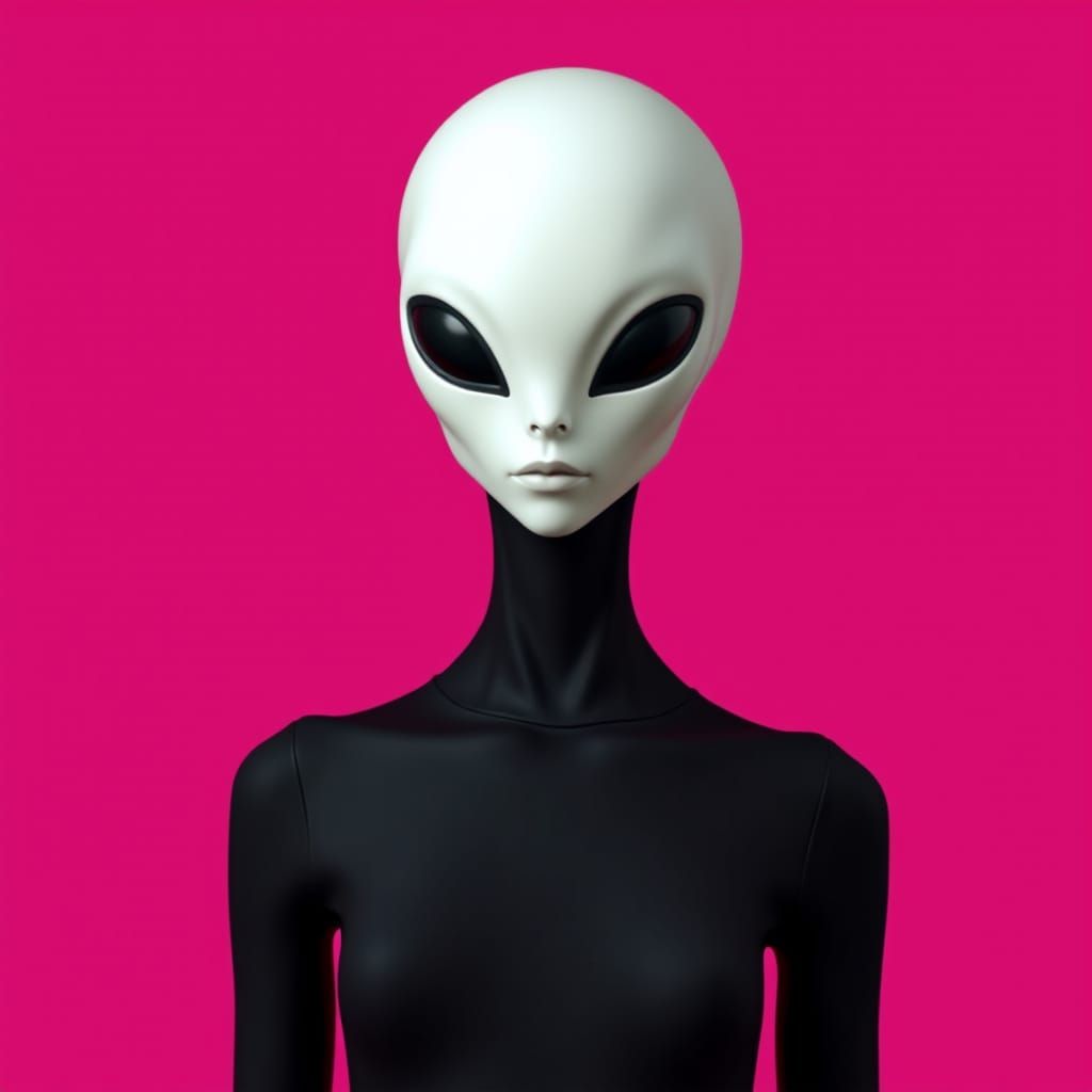 Smooth, Featureless Androgynous Humanoid in Magenta Backgrou...
