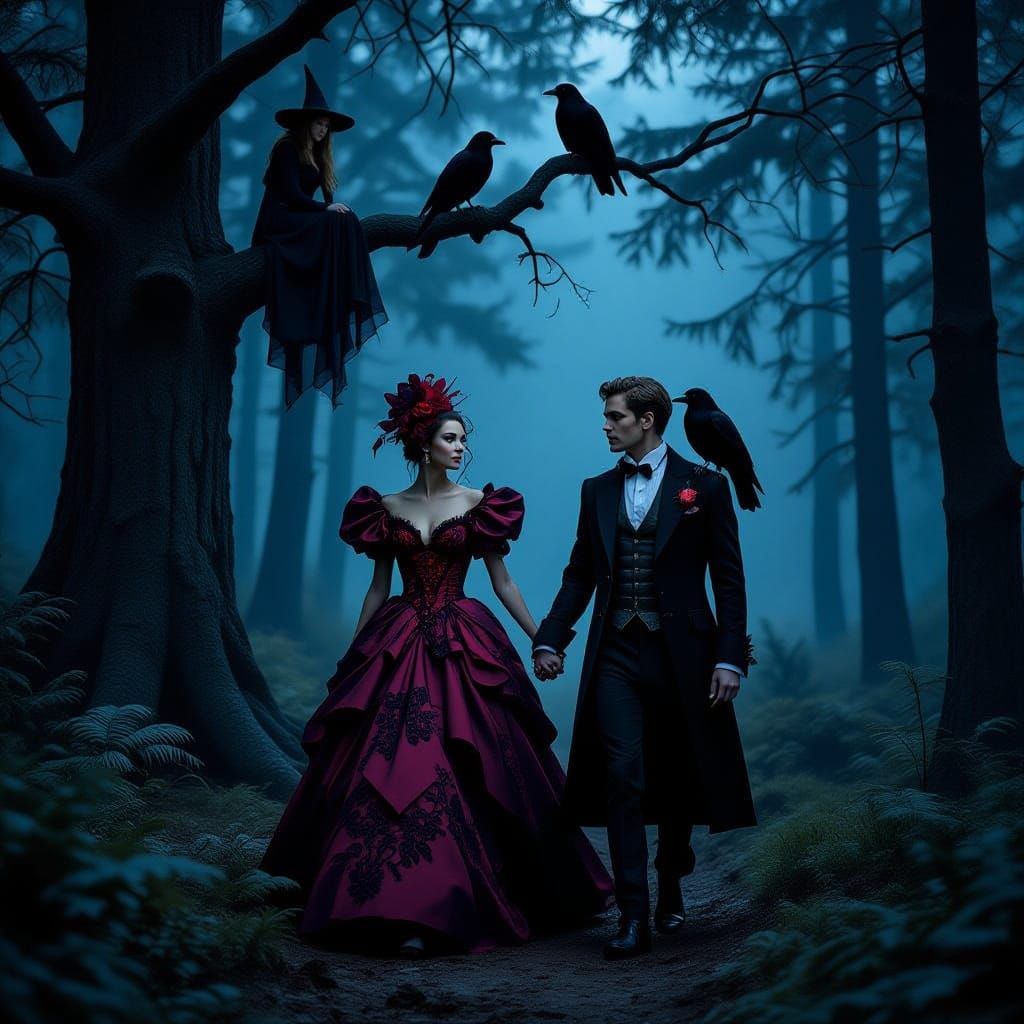 Couple Encounters Forest Witch in Vivienne Westwood Fashion