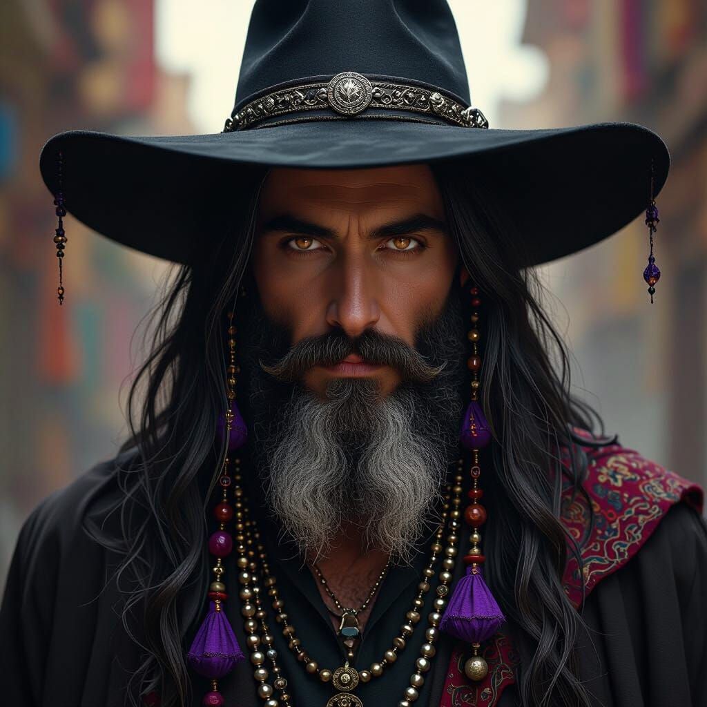 Mystical Man with Sachets: Detailed Matte Painting