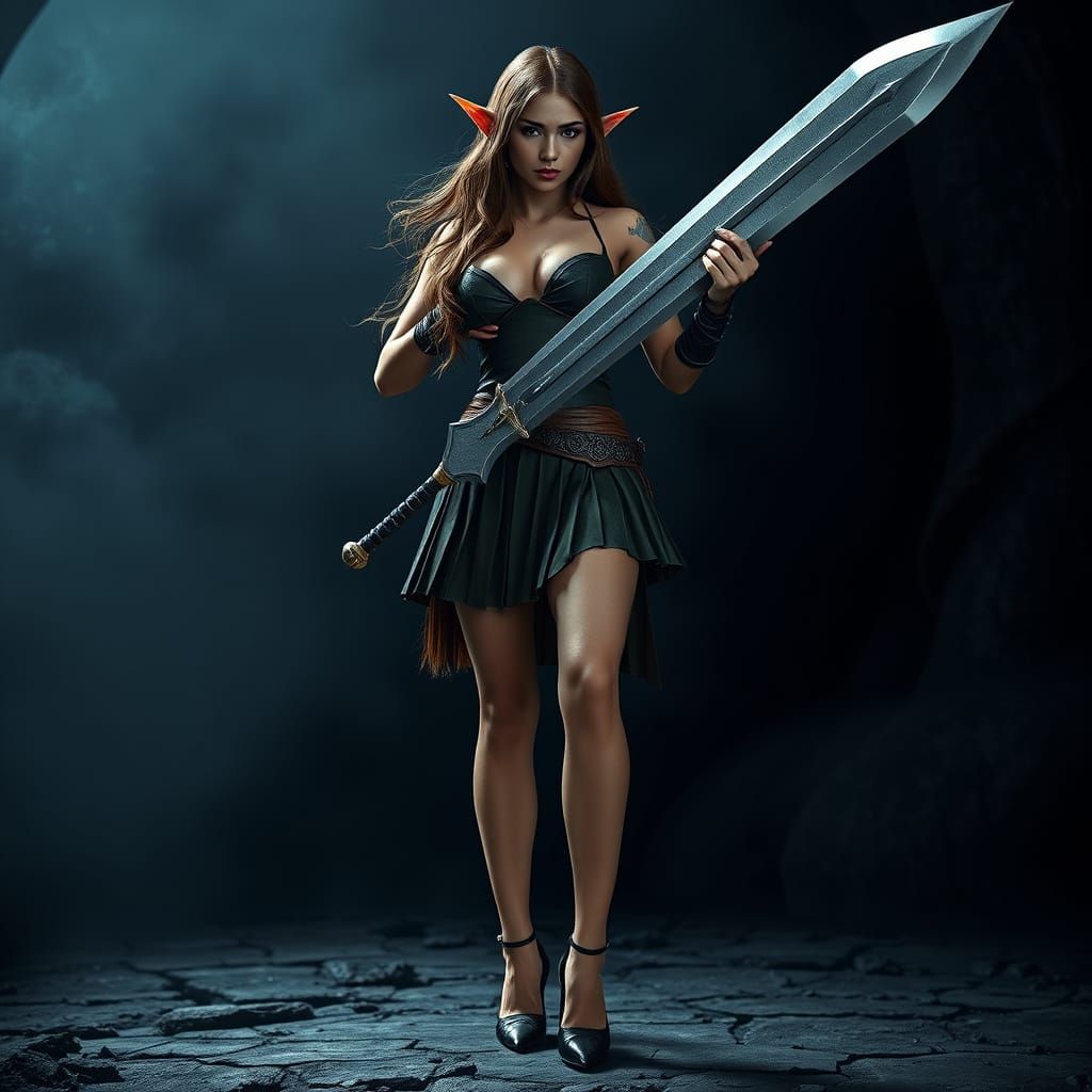 Elf Warrior With Sword in Hyperrealistic Style