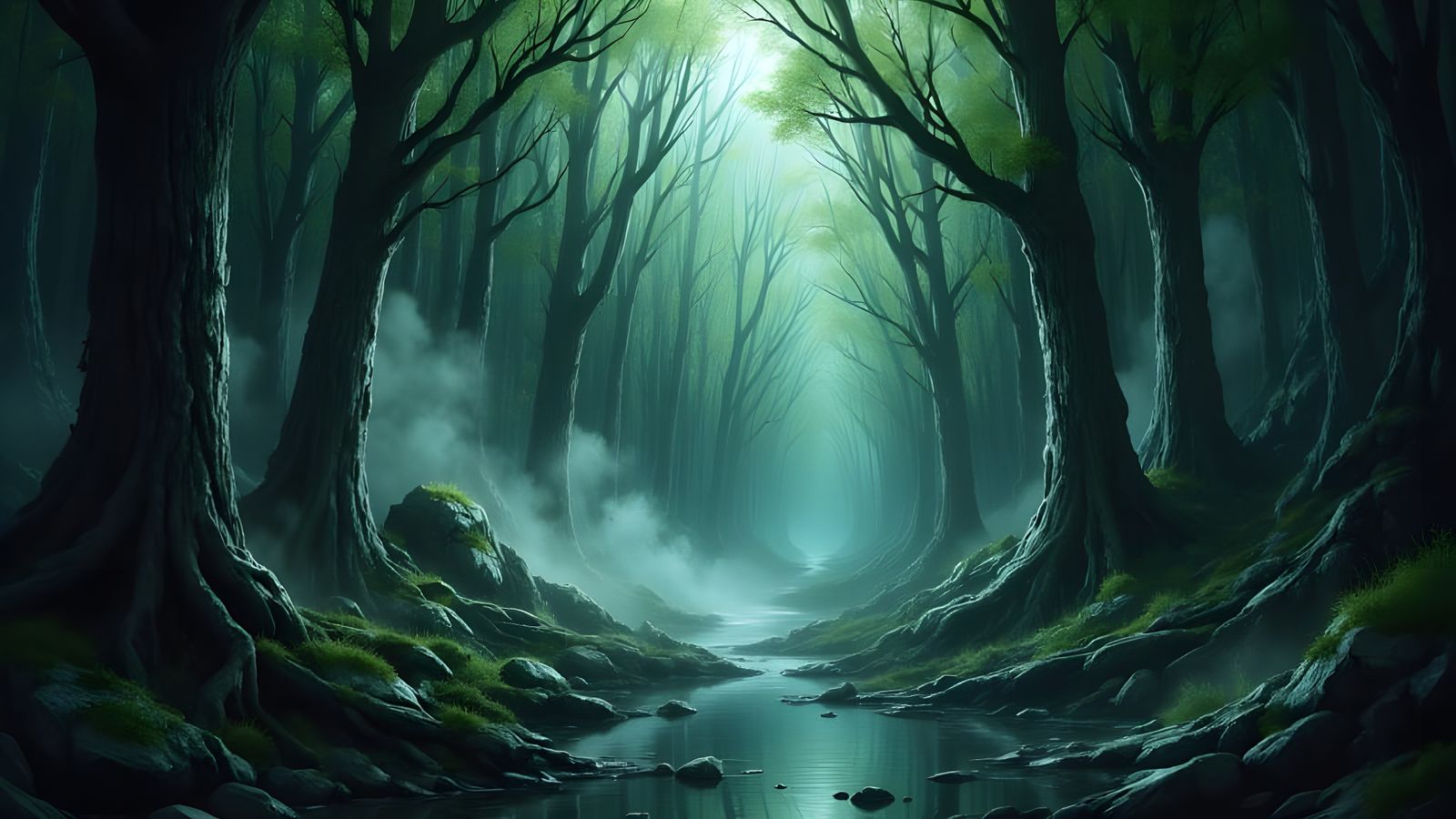 Mysterious Dark Fantasy Realm Surrounded by Dense Forests an...