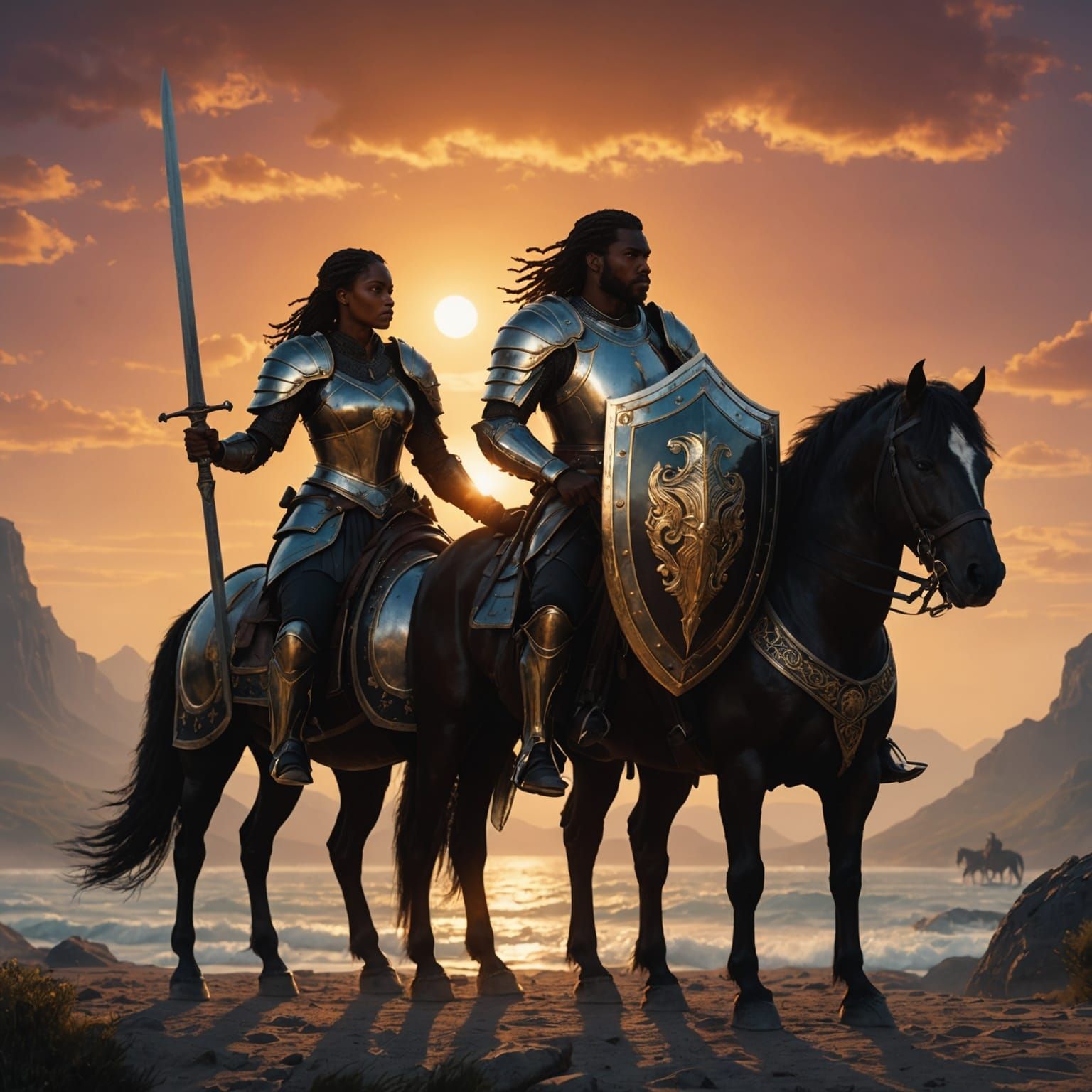 Stallions and Warriors at Sunset: Fantasy Concept Art