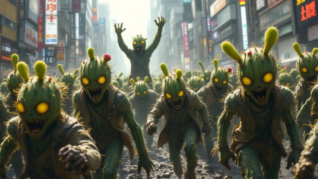 Cactus Zombie Army Attacks Tokyo in Manga Style