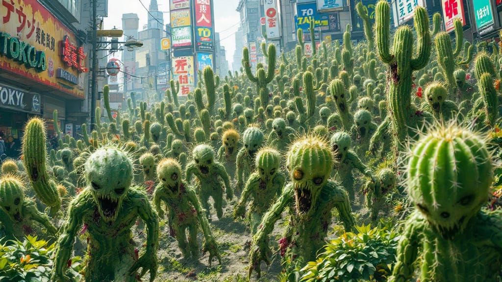 Cactus Zombie Army Attacks Tokyo: Manga Illustration
