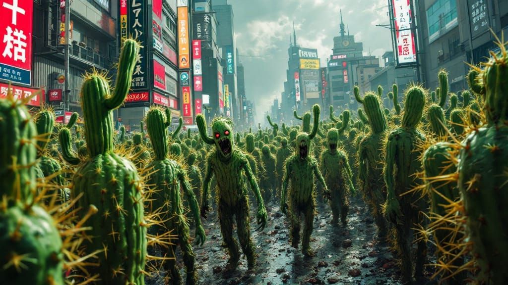 Cactus Zombie Army Attacks Tokyo, Manga Style