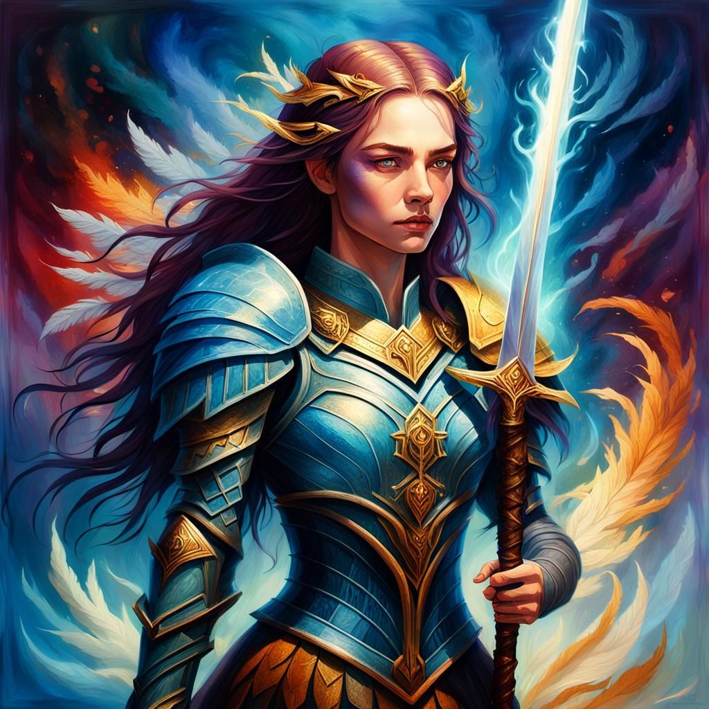 Ethereal Sword: Fantasy Warrior in Dreamlike Landscape