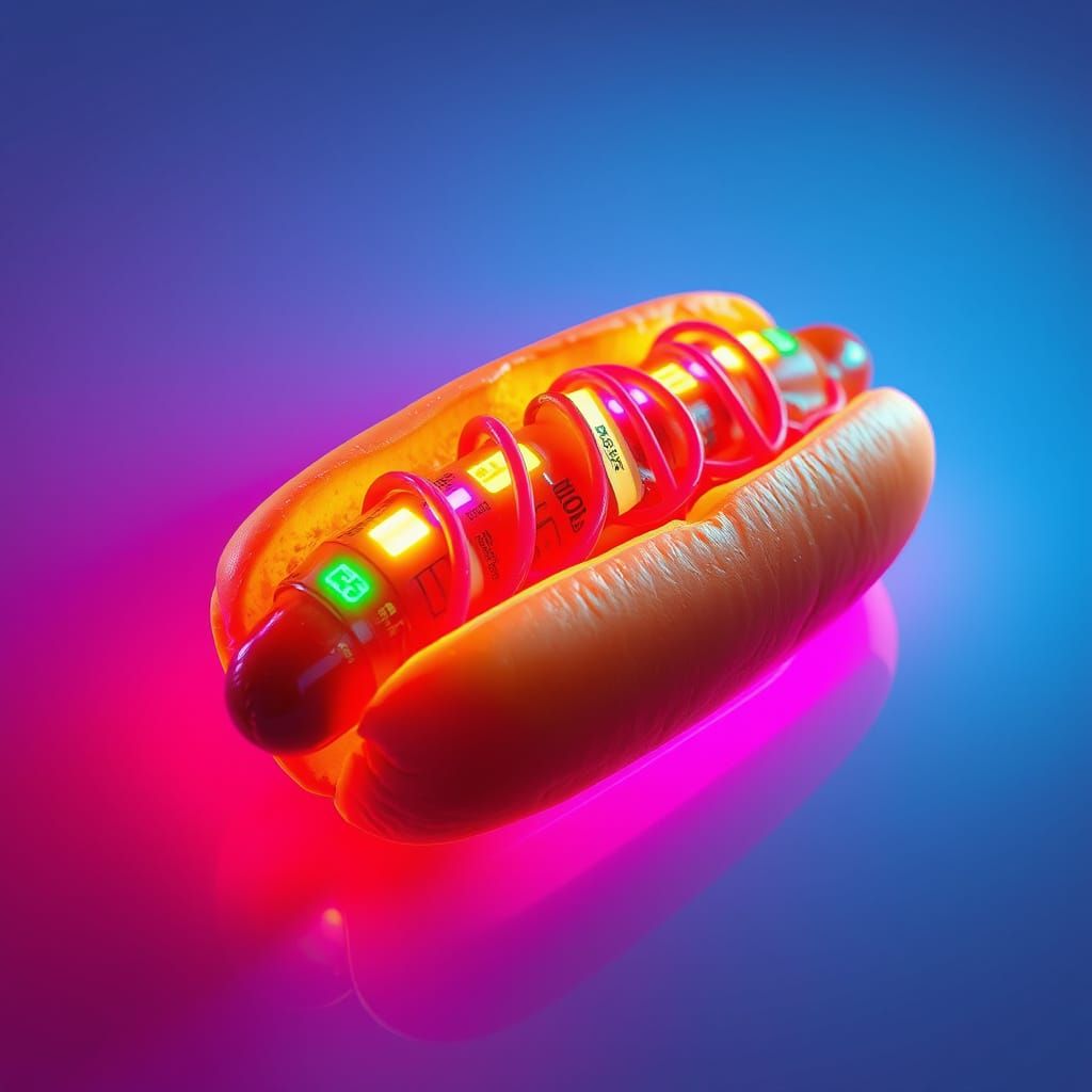 Cyberpunk Hotdog with Neon Condiments