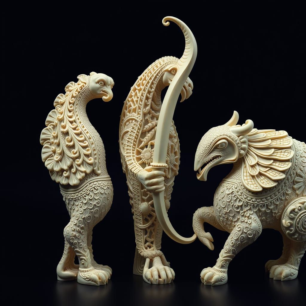Hyperrealistic Ivory Sculptures in Moody, Atmospheric Lighti...