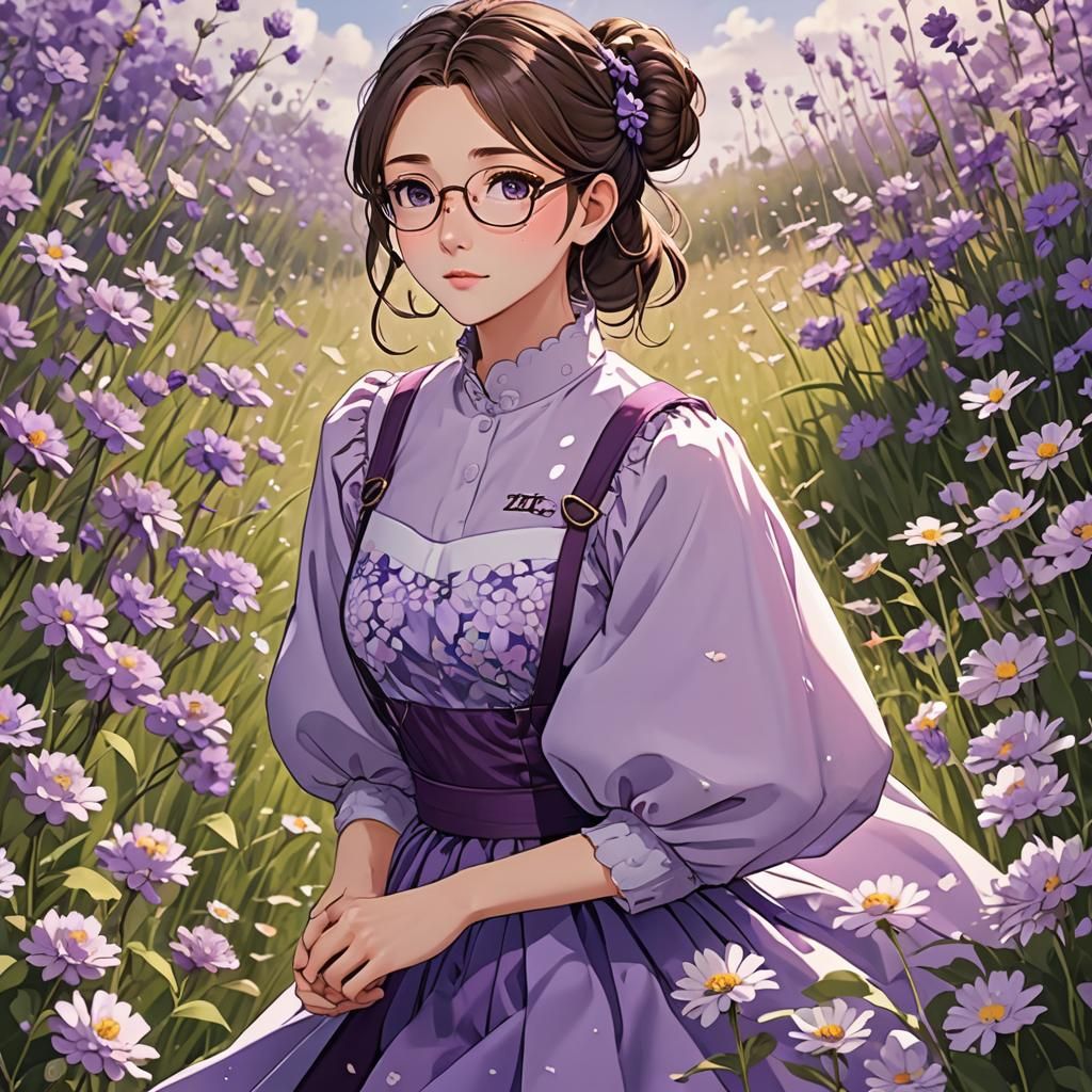 Anime-Style Young Princess in Field of Flowers