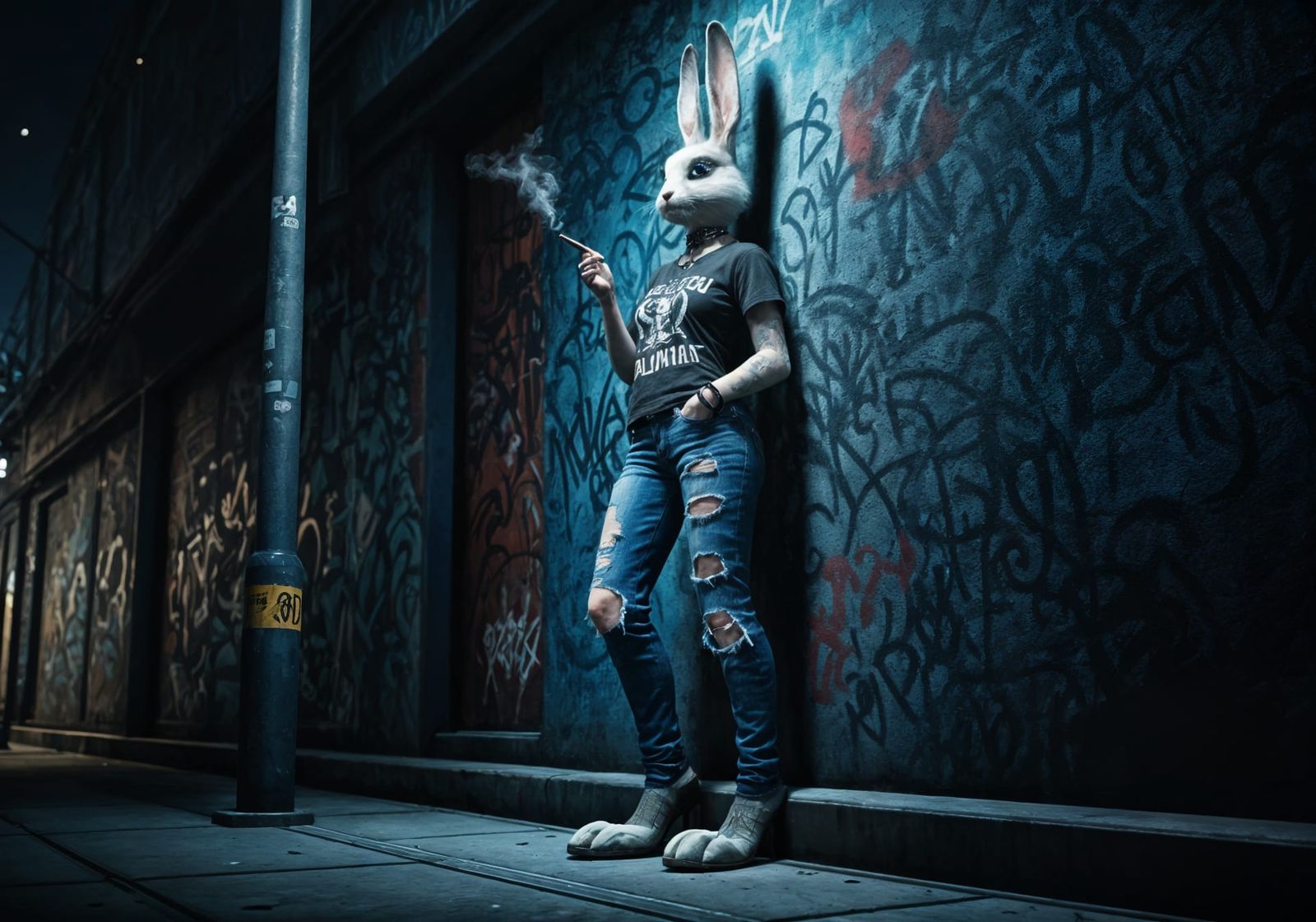 Cyberpunk Rabbit in Distressed Fashion
