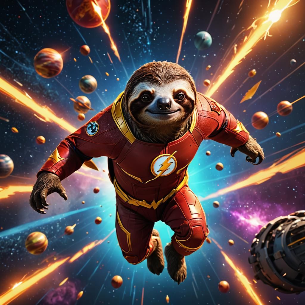 Sloth as The Flash Running in Space, 3D Art