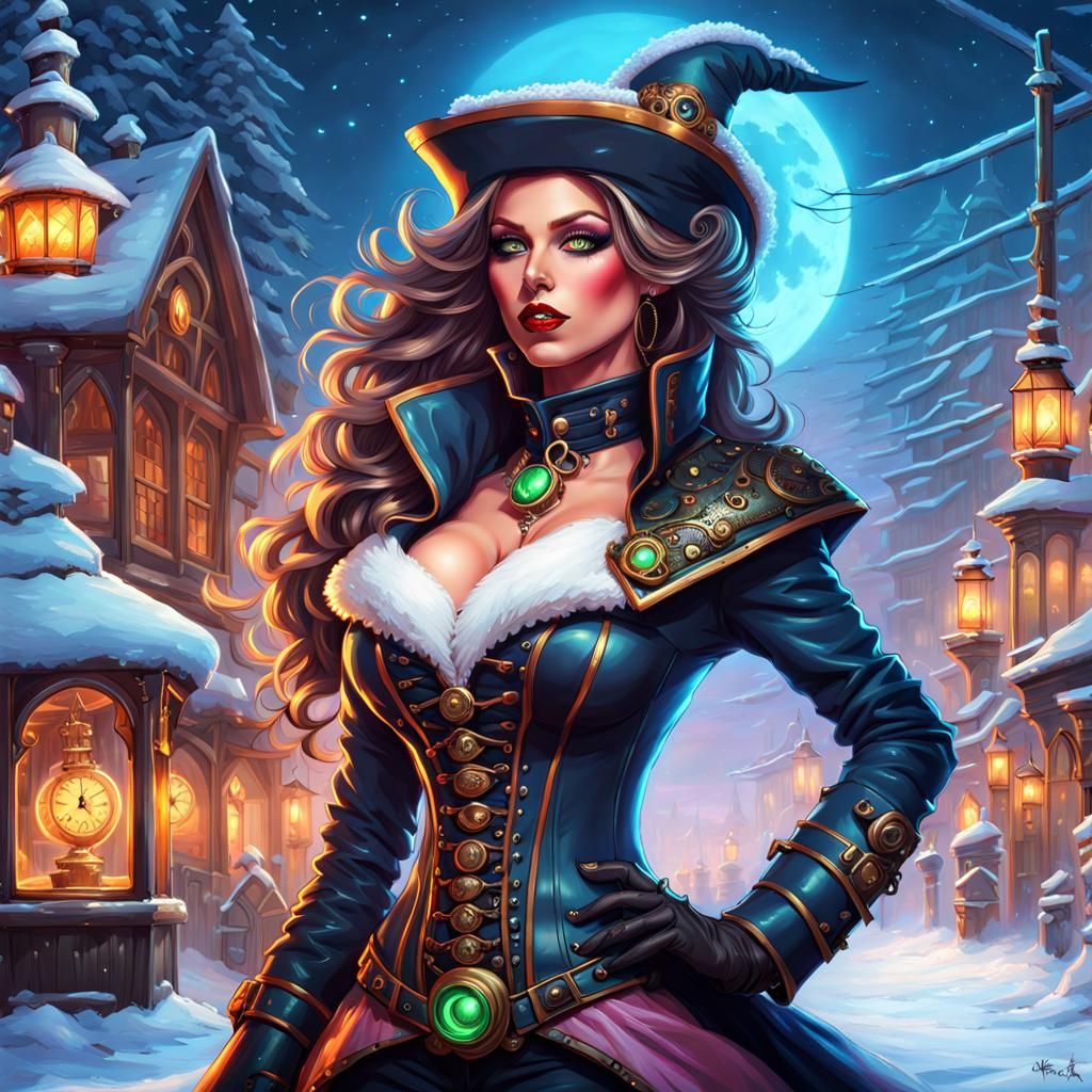 Steampunk Witch in Winter Wonderland