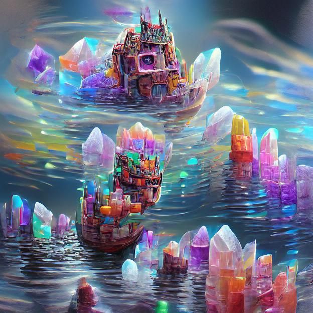 Floating Crystal Fortress Digital Illustration