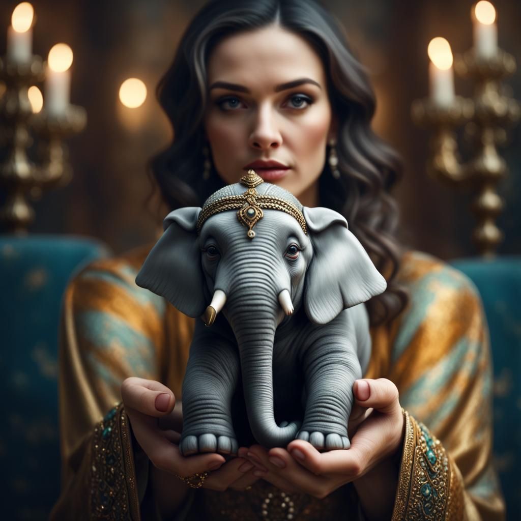 Woman Holds Miniature Elephant: Digital Matte Painting