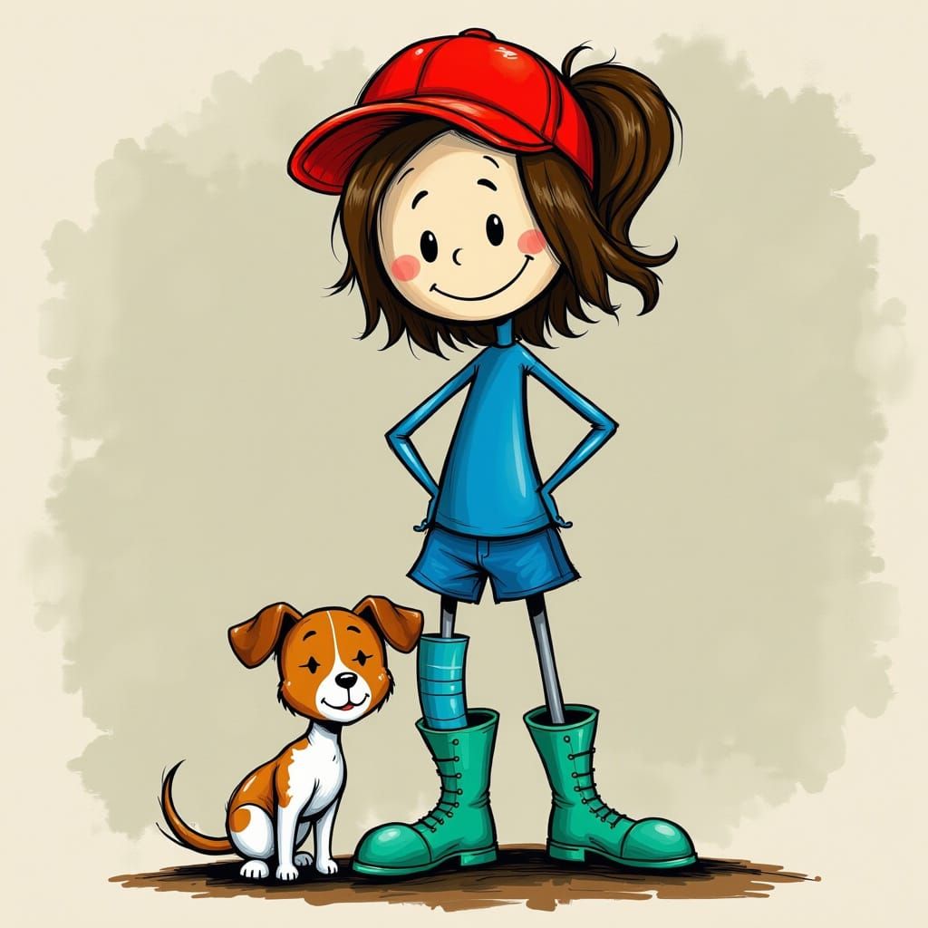 Young Brunette Woman with Leg Cast and Dog