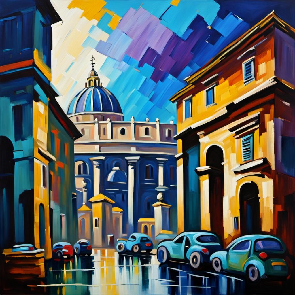 Futuristic Rome Rebuilt: An Expressionist Oil Painting