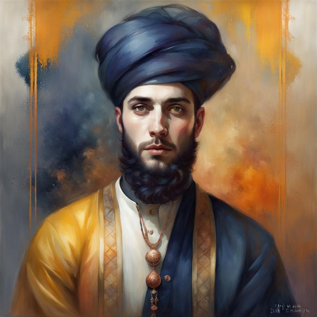 Tamerlan Portrait with Carpet in Digital Painting Style