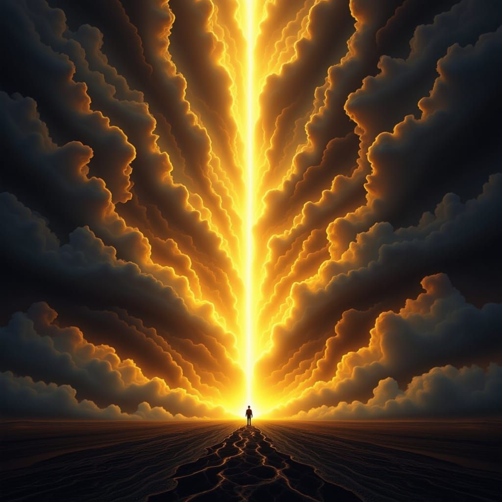 Radiant Dawn Over Dark Landscape in Epic Fantasy Style