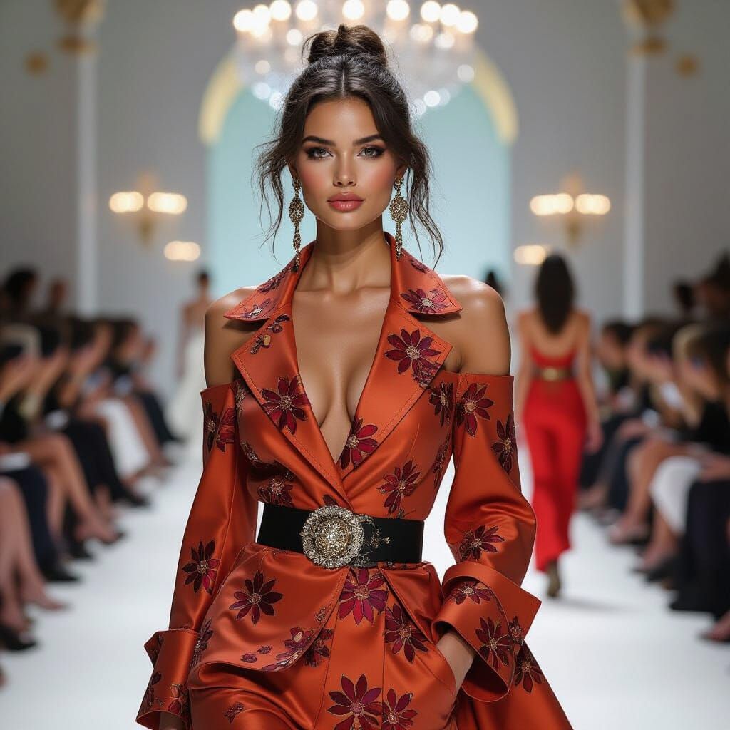 Stylish Woman on Runway in Detailed Digital Painting