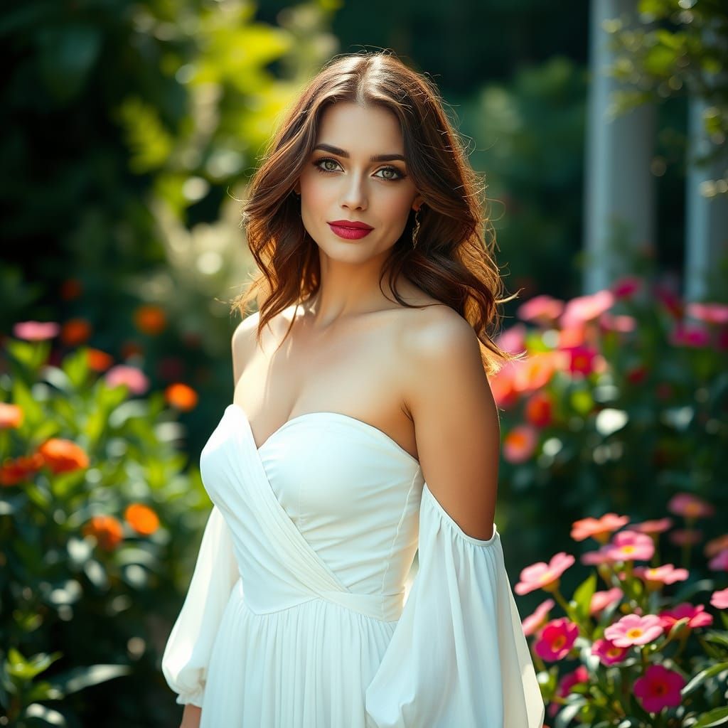 Elegant Woman in a Lush Green Garden