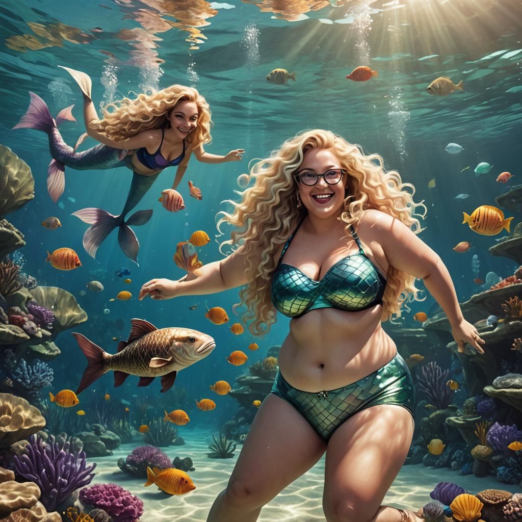 Curvy Mermaid and Man Underwater