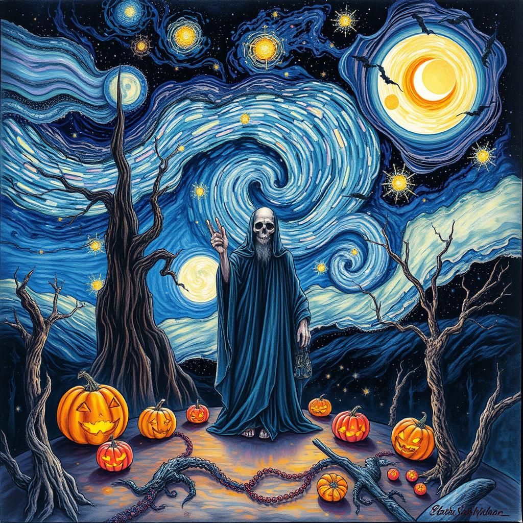 Surreal Halloween Portrait in Abstract Futurism Style