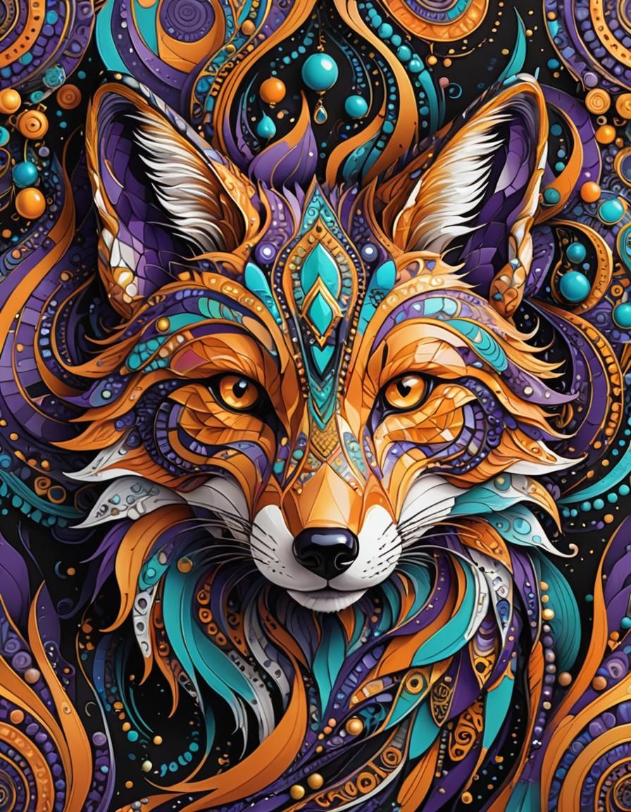 Abstract Fox Portrait in Fractal Art Style