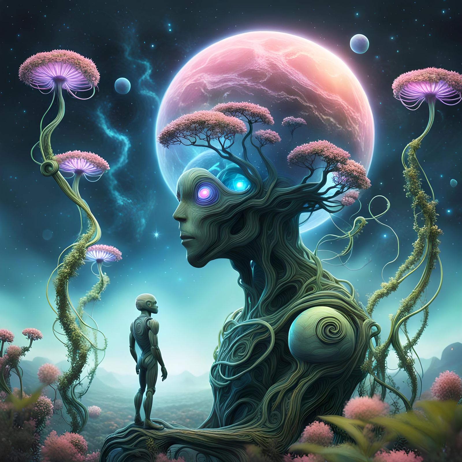 Surreal Exoplanet Garden with Floating Islands