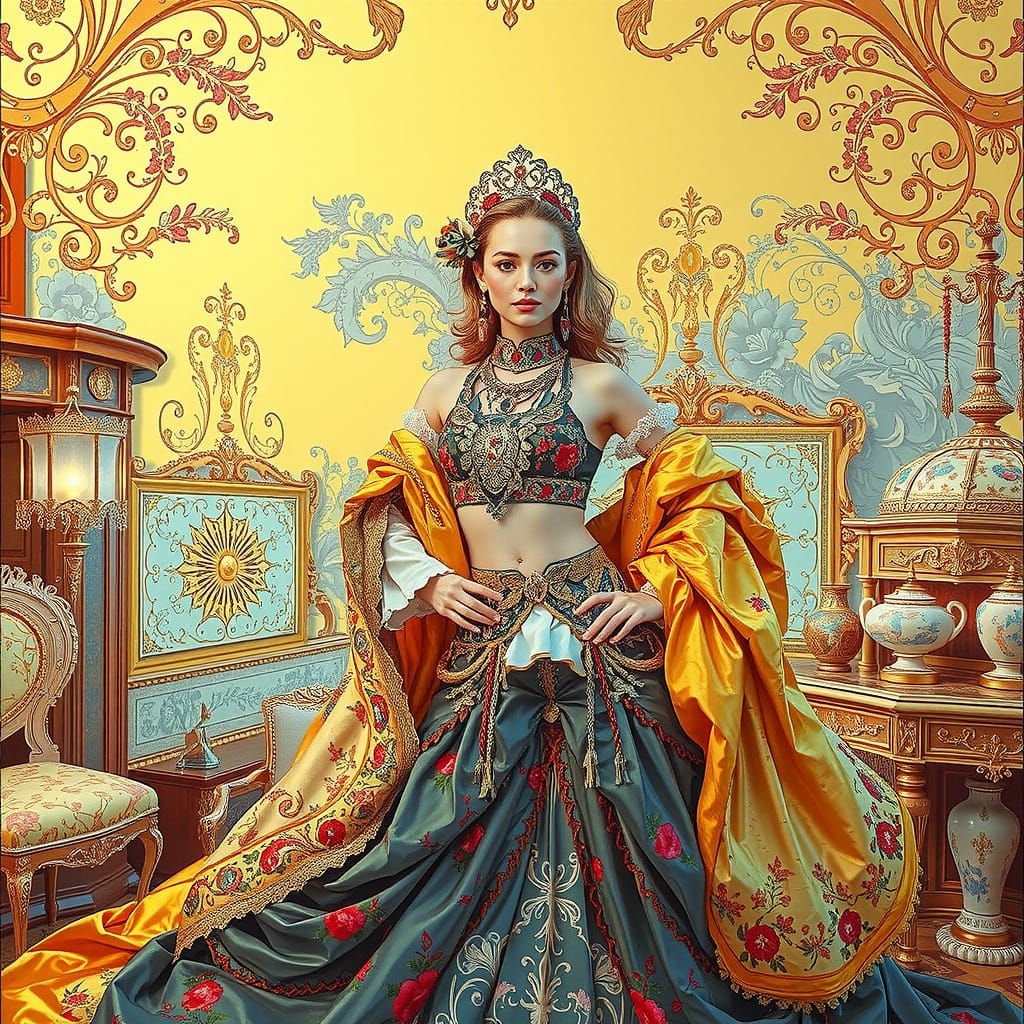 Woman in Ornate Clothing, Art Nouveau Style