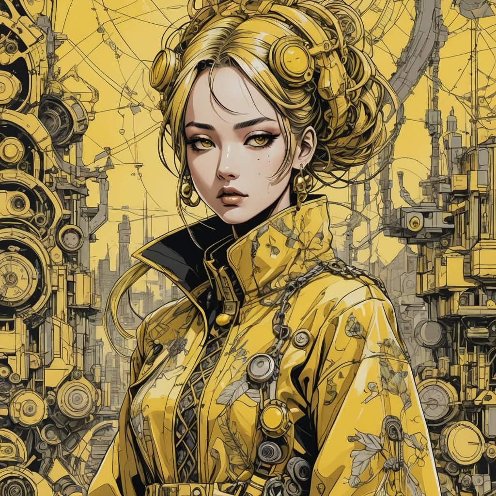 Girl in Eco-Friendly Couture, Vintage Anime Style