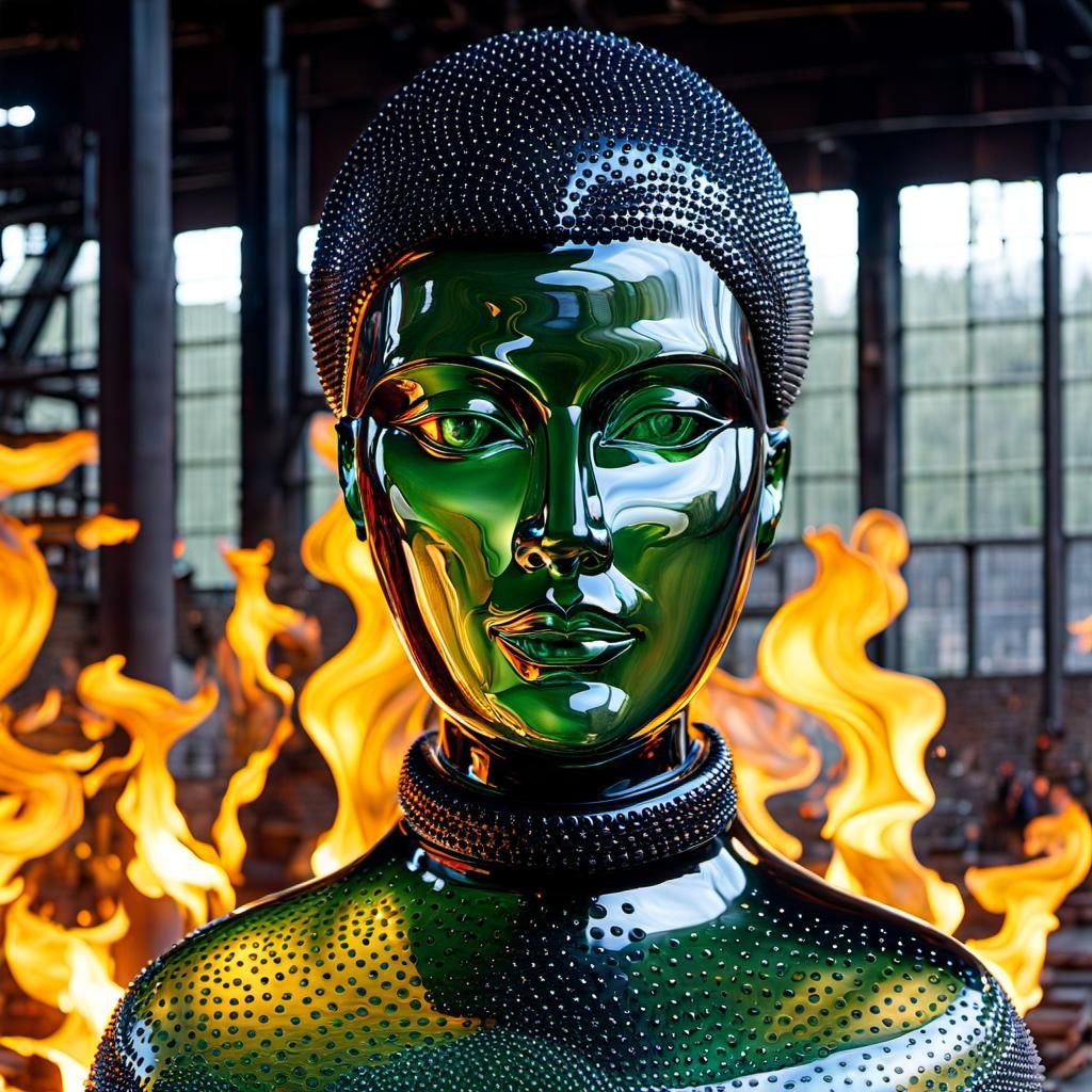 Glass Woman in Detailed Glass Factory