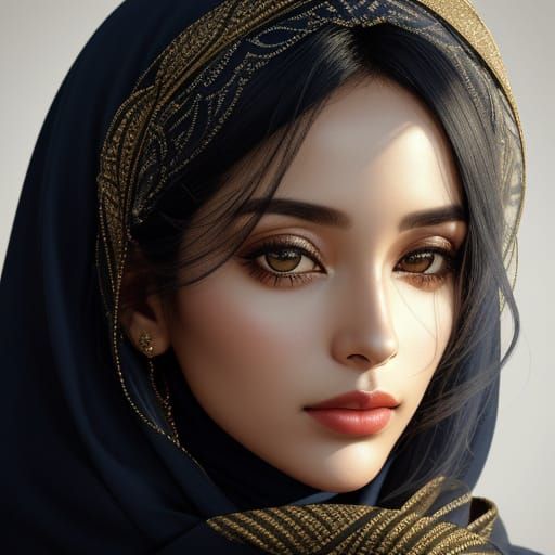 Double-Exposure Portrait of Woman with Navy Hijab