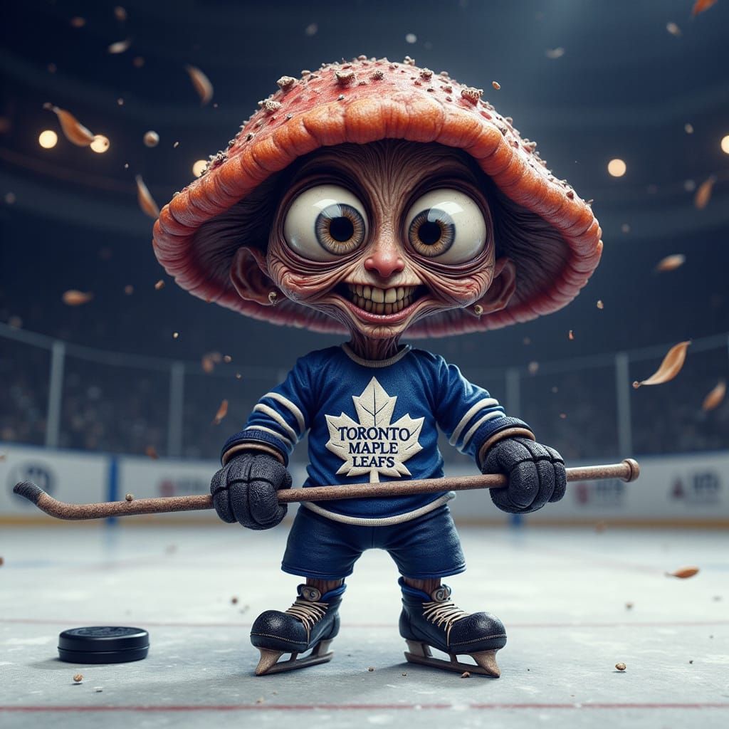 Mushroom Hockey Player in Leafs Jersey