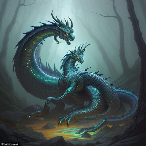 Mystical Tatzelwurm Dragon in an Alpine Forest