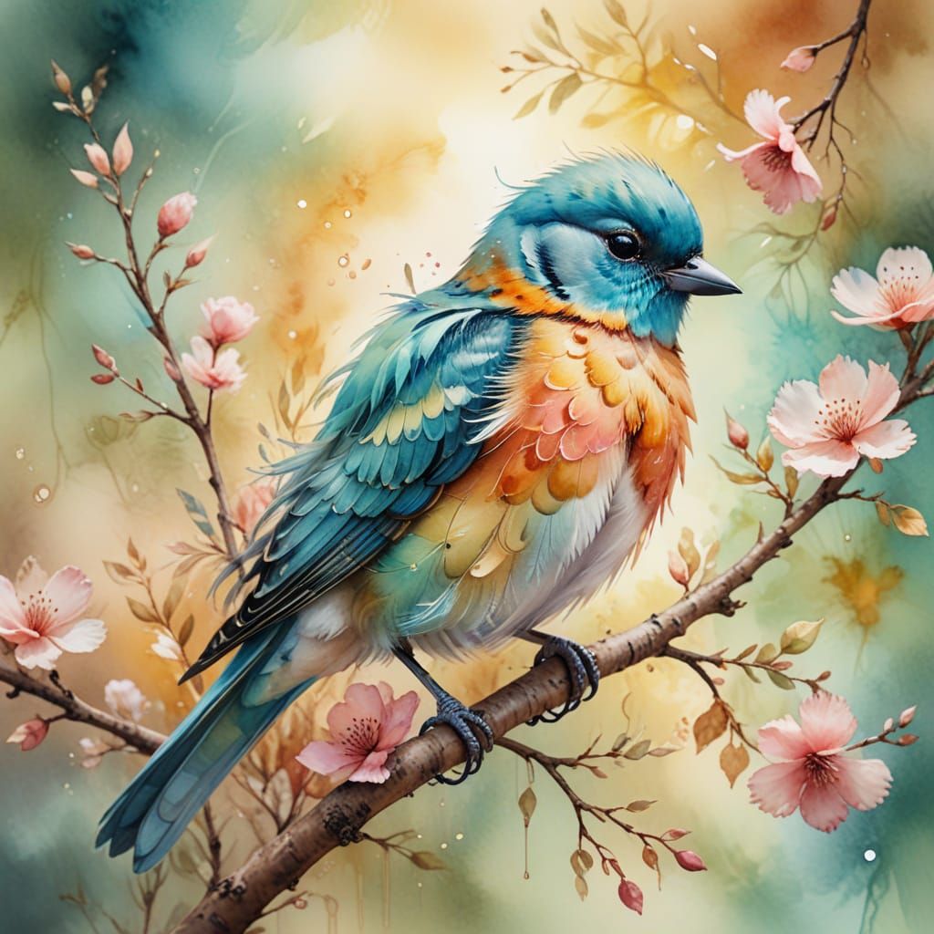 Whimsical Watercolor Bird in Dreamy Pastel Hues