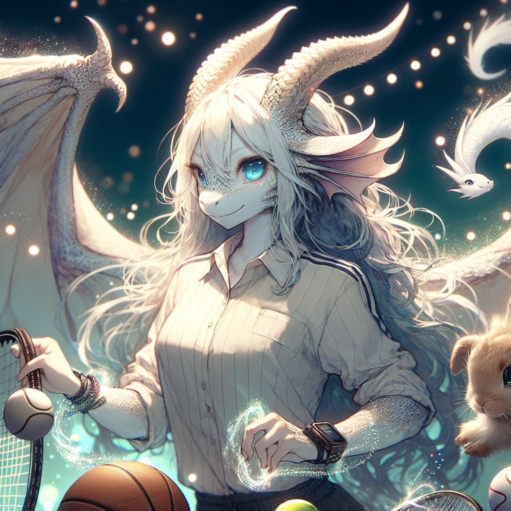 Enchanting Dragon-Bunny Anime Hybrid in Starlight